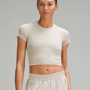 EUC Lululemon Swiftly Tech Cropped Short-Sleeve Shirt 2.0 | Sz 12 | Mojave Tan